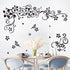 LiveGallery Removable Black Vinyl Flowers Wall Decals, DIY Flower Vines and Butterfly Stickers for Home Decor