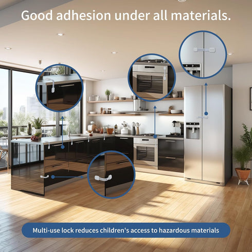 Child Proof Cabinet Locks - 4 Pack Baby Proofing with 3M Adhesives for Refrigerator, Oven, Cupboards