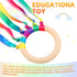 12 Pcs Rainbow Ribbon Wooden Waldorf Toys, Creative Hand Kite Set with Wood Ring for Educational Playroom Dancing.