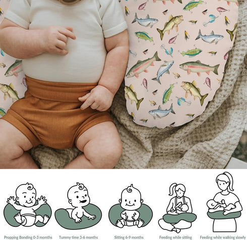 Fishing Baby Nursing Pillow Covers for Boy Girl Freshwater Fishes Lures Nursing Slipcovers for Breastfeeding Pillows