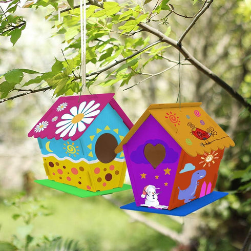 hapray 2 Pack Bird House Kit, DIY Wooden Crafts for Children to Build and Paint