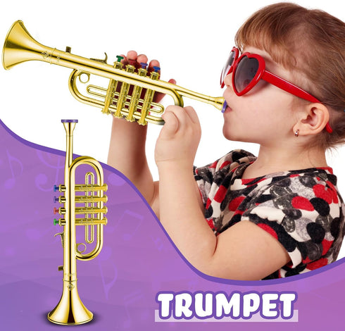 Set 2 Amylove of Toy Trumpet and Clarinet for Kids Toddlers Plastic Instruments Fake Music Toy Portable Early