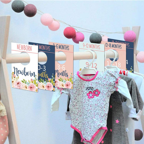Baby Closet Organizer Size Dividers - Floral Nursery Wardrobe Hangers for Girl Clothes by Size or Age, 0-24 Months