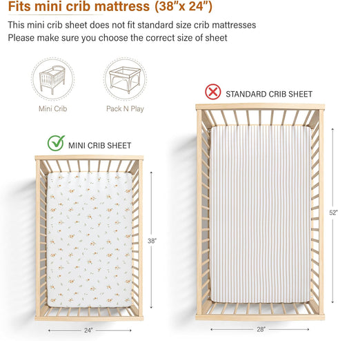 Pack Pack Meracorallo Muslin Mini Crib Sheet, n Play Fitted Sheet, Soft and Breathable and Play Playard Mattress Sheet