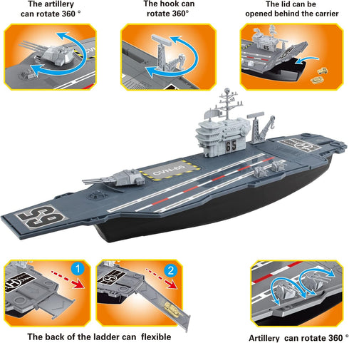 28 Inches deAO Aircraft Carrier Toy Army Men with Scale Model Warplanes Warships Military Vehicles Battleship Planes