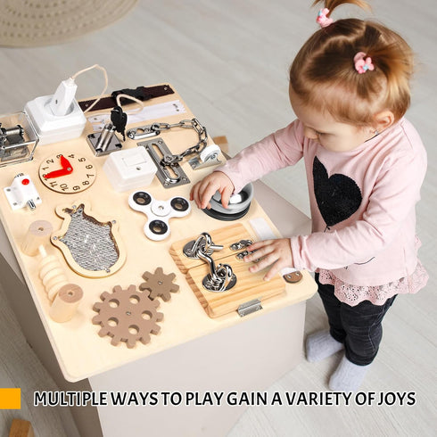 RIANEAN 1 2 3 4 1-3 Montessori Busy Board for Toddlers Year Old, Wooden Sensory Toys, Preschool Learning Activities