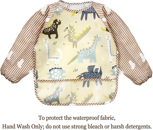 (3 Pack 6-36 PandaEar Long Sleeve Bibs| Waterproof Full Sleeve Bib for Baby Infant Toddler Months