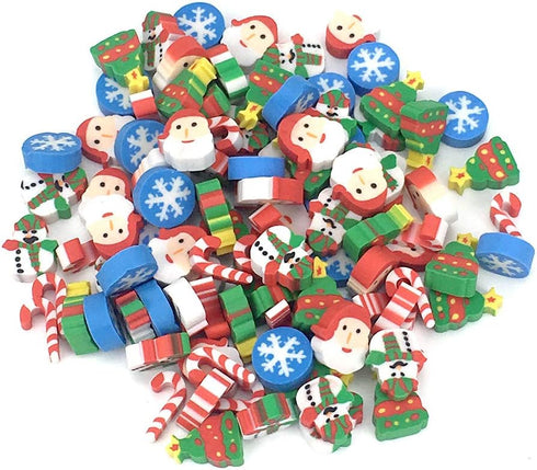 HYSTYLE Christmas Erasers, Holiday Eraser Set, 120+ Pcs, Kids Gift, Party Prizes Favors