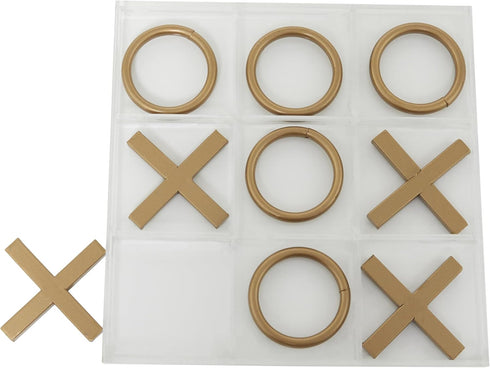 Deco 79 Metal Tic Tac Toe Game Set with Gold Pieces, 12" x 1" x 12"