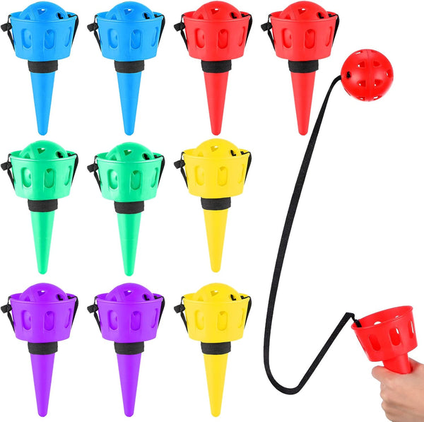 10 Pieces Throw and Catch Ball Set, Kids Ball and Cup Hand Eye Coordination Game, Outdoor Party Game for Yard Lawn