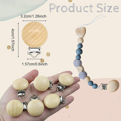 20 Pieces Wood Pacifier Clips Teething Grasping Toy Suspender Clips Natural Beech Wood Pacifier Clip Holder Charm DIY