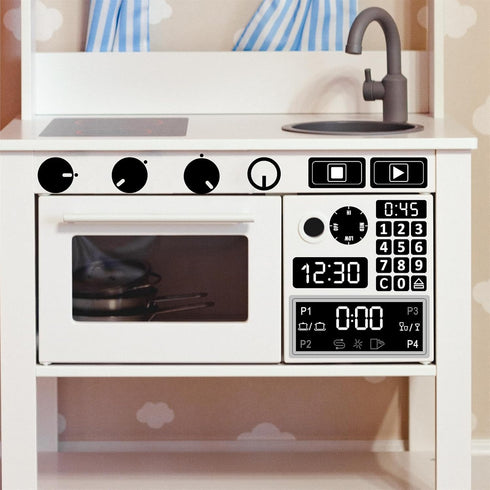 Play Kitchen Decals Stove Cooker Microwave Oven Stickers Vinyl Toy Stove Sticker DIY Replacement Kitchen Stickers Toy