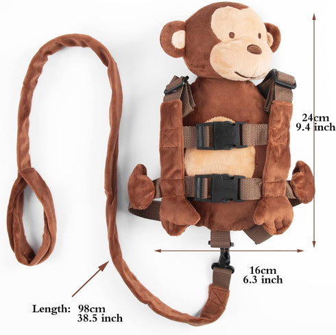 2 in 1 New Monkey Toddler Safety Harness Backpack - Brown Children's Walking Leash Strap