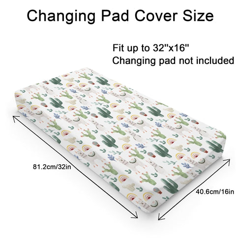 Cute Llama Changing Pad Cover Funny Llama Cactus Leaves Rainbow Diaper Change Table Sheets for Boys Girls Desert Animal Soft Breathable Stretch Fitted Changing Mat Sheets Cover 32''x16''