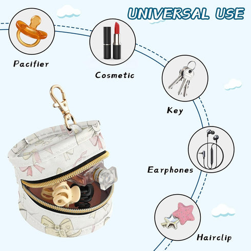 PYBUG Bow Round Pacifier Storage Case, Polyester & TPU Lined with Hook Buckle, Pacifier Container Box for Baby, Fashion