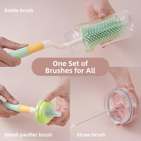 Malalife 3 1 Set, in Baby Silicone Bottle Brush Multipurpose Bottle Cleaner, Bottle Brush with Storage Holder, Food