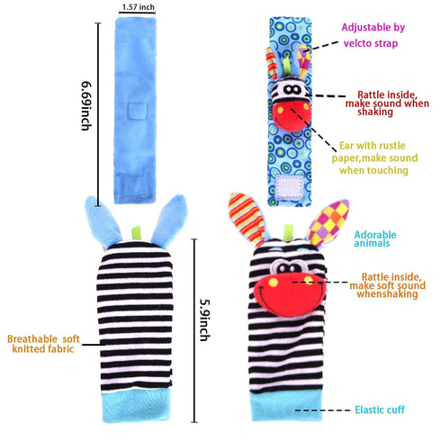 Wrist Rattle Foot Finder Socks Set for Baby Arm Hand Bracelet Rattle Feet Leg Ankle Socks Newborn Soft Sensory Toys Baby Socks Newborn Rattles Toys Baby Gifts 0-3 6-12 Months Infant Girl Boy