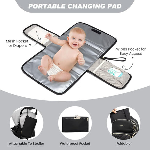 Backpack 2 Capacity,5PCS Set, LOVEVOOK Diaper Bag with Cubes, Quilted Baby Bag with Changing Pad & Pacifier Holder