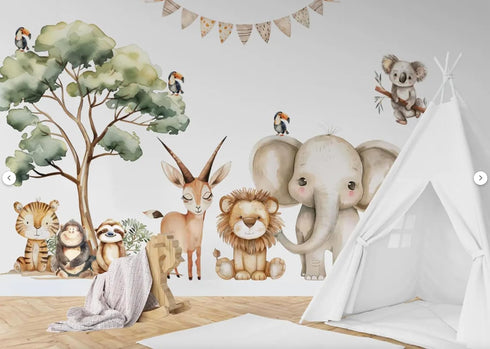 Generic (Set2) Safari Jungle Wall Stickers Safari Animals Wall Decals for Nursery Kids Room Wall Art Removable Vinyl