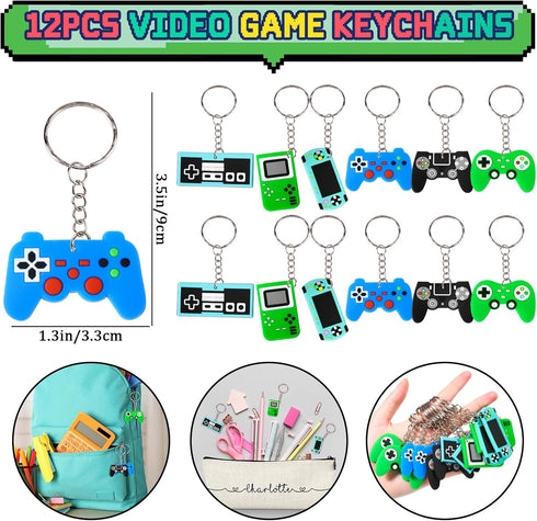 Winrayk 12 Set Video Game Party Favors - Gaming Drawstring Bag, Silicone Bracelet, Glow In The Dark Tattoo