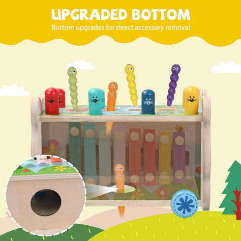 9 1 1 Hammering 1-3, harvest,1 in Montessori Toys for Year Old, Wooden Pounding Toy Game with Xylophone for Toddlers
