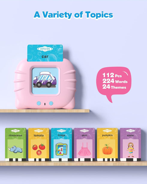 Pink Talking Flash Cards for Toddler 1 2 3 4 Year Olds, Language Learning Toys with 224 Words, Children's Sensory