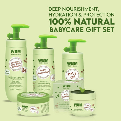 Set 5 WBM Care Baby Gift | Essential Baby Skin Care Products - Baby Lotion, Baby Shampoo, Face Cream, Baby Powder