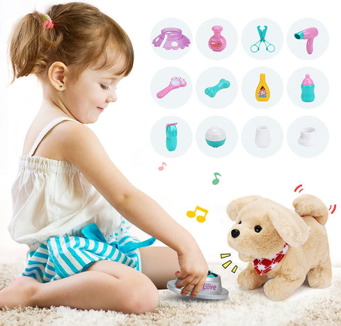 Sotodik Set Set-Walking Pet Care Play Electric Vet Play ,Barking,Tail Wagging Little Plush Dog Grooming Toys with Puppy