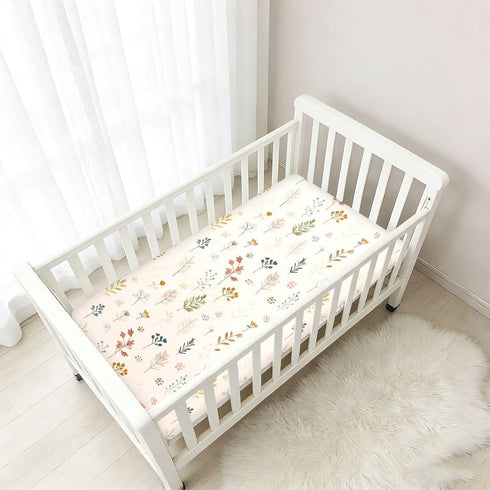 miaozhen 1 Pack 52x28 Cotton Crib Sheets for Baby Boys Girls Soft Stretchy Cute Cartoon Forestland Herbs Beige Crib