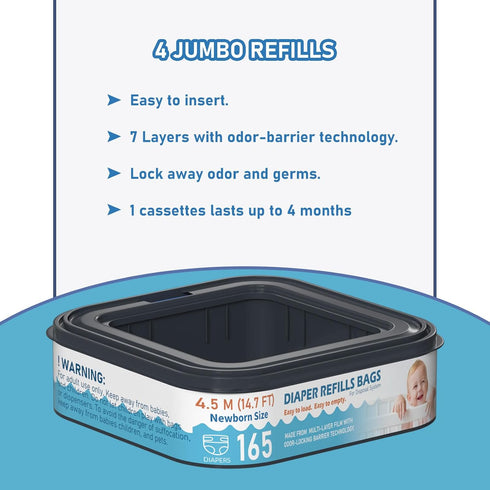 Fununcat 165 6 Pack Square Starter Refills Disposal Bags Refill Compatible with Diaper Genie Classic, Compact