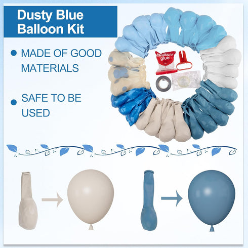 173Pcs Amandir Dusty Blue Balloon Arch Garland Kit, Baby Light Dusty Blue White Sand Metallic Blue Confetti Balloons