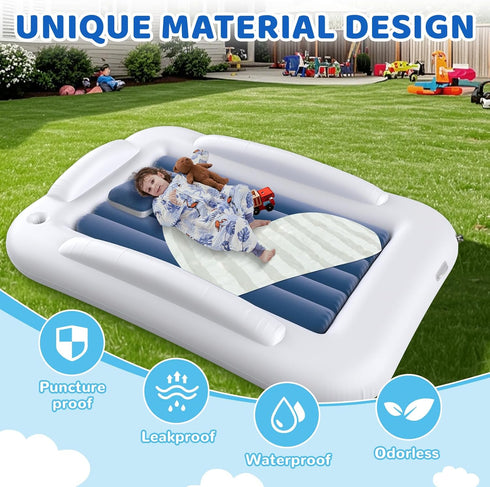 60 Inches Cozy Set Inflatable Toddler Travel Bed - Portable Toddler Bed for Travel with Safety Sides - Kids Air
