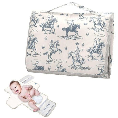 CHUROUSY Cowboys Horse Western Portable Diaper Changing Pad with Wipes Holder, West Desert Foldable Baby Diaper Changer