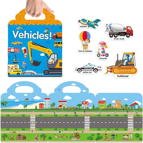Reusable Sticker Books for Kids - Travel Removable Toddler Vehicle Sticker Books for 3-5 Year Olds, Educational