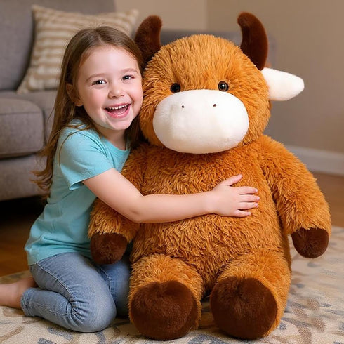 32-Inch Giant Highland Cow Plush Toy - Fluffy Stuffed Animal Gift for Kids