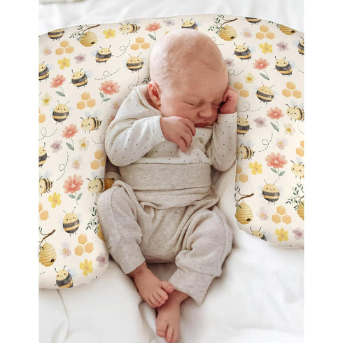 Summer Pastel Bee Floral Baby Nursing Pillow Covers for Boy Girl Vintage Bees Honeycomb Flowers Nursery Pillowcase