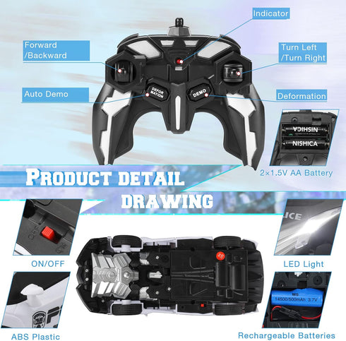 Dolanus Remote Control Car - Transform Robot RC Cars, One-Button Deformation, 360 Degree Drifting