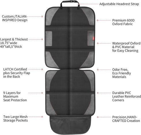 600D 2 Pack Car Seat Protector with Thickest Padding,Waterproof Fabric Child Baby Seat Protector with Storage