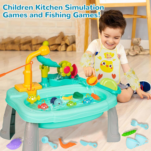 Kids Play Sink with Running Water - Mini Water Table for Toddlers 1-3, Electric Dishwasher Playing Toy for Indoor &