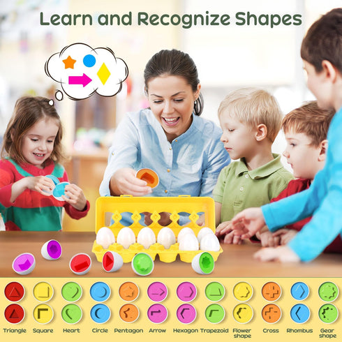 12 1-3 CPSYUB Matching Egg Toy PCS for Toddlers Ages Kids, Easter Eggs Shape & Color Recognition with Carton