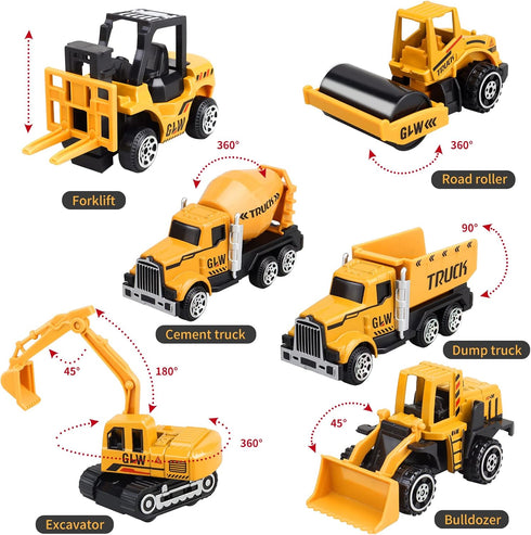 Kids Construction Truck Toys Set with Crane, Excavator, Forklift, Bulldozer, Dump Trucks, Cement Truck, Road Roller,