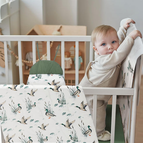 4 Set Oudain Piece Mallard Duck Crib Bedding Including Mallard Duck Crib Skirt, Blanket, Crib Sheet and Diaper Stacker