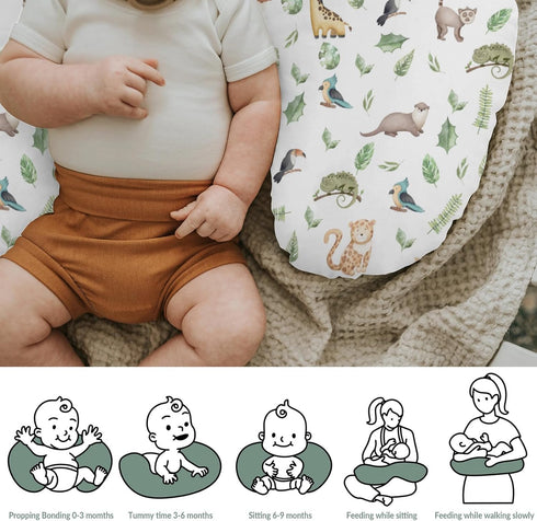 Watercolor Brazilian Animals Baby Nursing Pillow Covers for Boy Girl Jungle Animal Tropical Leaves Nursery Pillowcase
