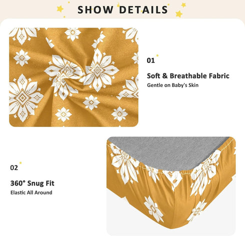 JUNZAN 52x28 Geometry Florals Baby Crib Sheets Cotton Fitted Crib Sheets for Boys Girls Standard Toldder Bed Mattress