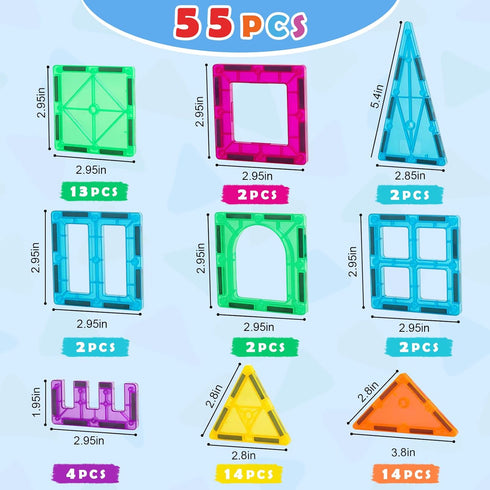 Gemmicc Girls,55 Set Magnetic Tiles, Magnet Toys Building Blocks for Kids, STEM Approved Educational Toys, Magnet