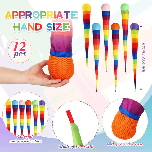 Leyndo 12 Pcs Throw and Catch Ball with Rainbow Tail - Soft Rainbow Play Balls for Games and Activities, 25.59 Inch Long