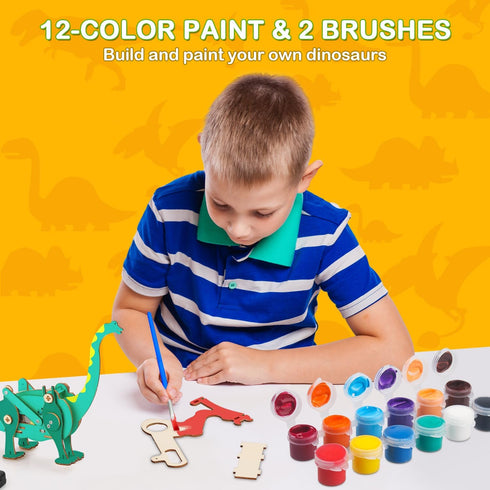 Poraxy 4 in 1 Dinosaur STEM Kits for Kids Ages 8-10, Educational Science Building Projects, 3D Wooden Puzzles Gift for