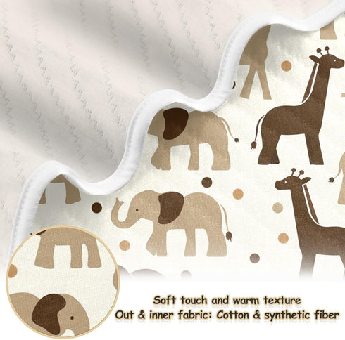 KICPOAY Brown Giraffe Elephants Baby Swaddle Blanket for Boys and Girls, Muslin Baby Receiving Swaddle Blanket, Soft