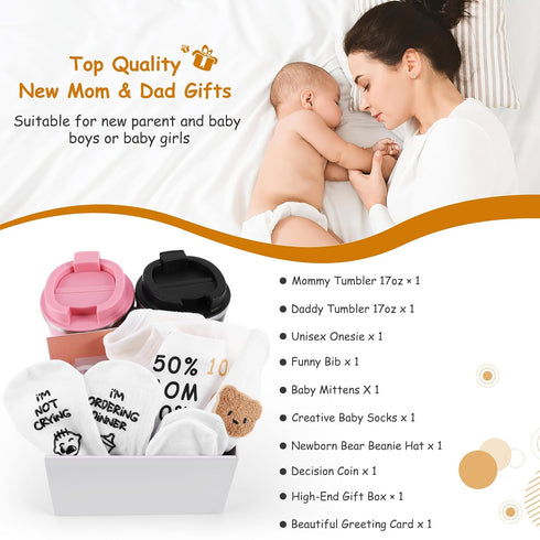 Mommy Set, New Mom Gifts for Women, Luxury Pregnancy Gifts Basket for New Parents with and Daddy Tumbler Gender Reveal