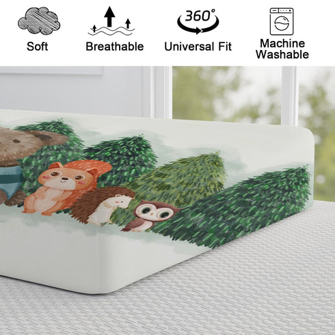 Woodland Animals Green Forest Changing Pad Covers, Soft Stretch Changing Table Mats 32''x16'' for Boys Girls Bear